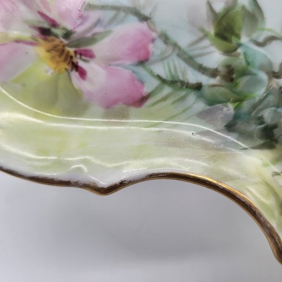 Antique Limoges France Pink Floral Vanity Tray Plate Platter Dish 9 1/4" - Picture 2 of 10
